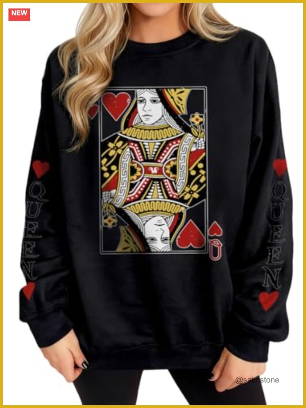 Queen of Hearts Sweatshirt Women Poker Card Graphic Crewneck Long Sleeve